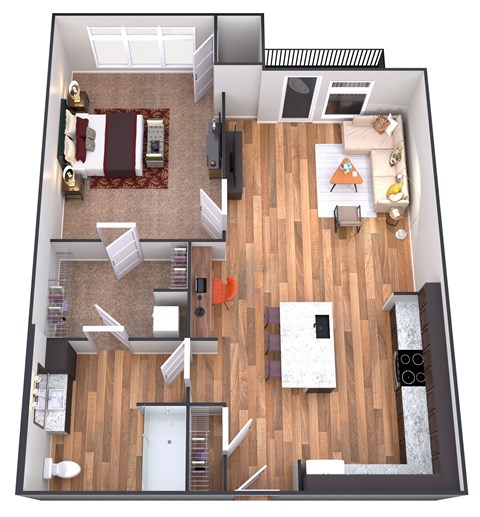 Floor plan for 1 bed, 1 bath, 800 sqft